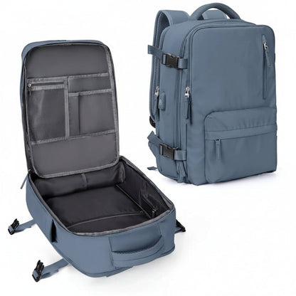 Waterproof travel backpack made of durable Oxford fabric, featuring multiple pockets for organized storage, ideal for carry-on and day trips. 4