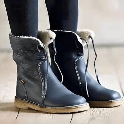 Waterproof winter boots for women featuring a cozy fur-lined interior and a convenient slip-on design, perfect for cold weather protection and comfort. 1