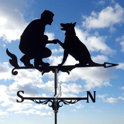 Durable weather vane with a rotating mechanism, crafted from weather-resistant metal, designed to accurately indicate wind direction in outdoor settings. 4