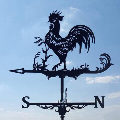 Durable weather vane with a rotating mechanism, crafted from weather-resistant metal, designed to accurately indicate wind direction in outdoor settings. 0