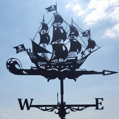 Durable weather vane with a rotating mechanism, crafted from weather-resistant metal, designed to accurately indicate wind direction in outdoor settings. 9