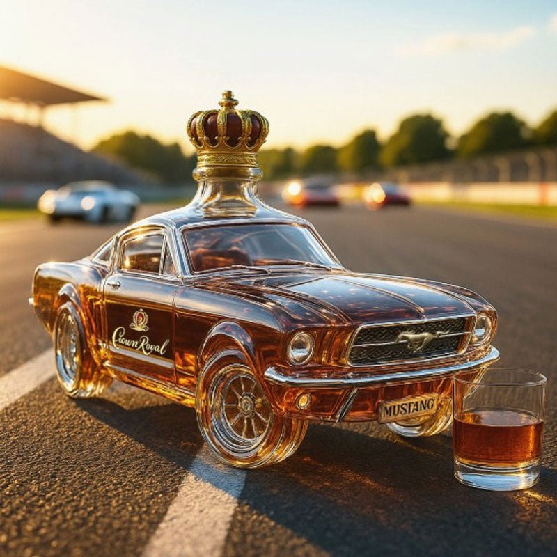 Whiskey decanter in Mustang car design, featuring a sleek glass body and intricate detailing, perfect for stylish home bar display and enhancing your spirits collection. 4