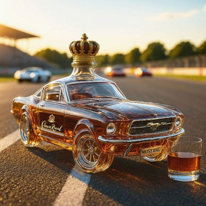 Whiskey decanter in Mustang car design, featuring a sleek glass body and intricate detailing, perfect for stylish home bar display and enhancing your spirits collection. 4