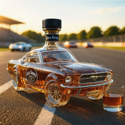 Whiskey decanter in Mustang car design, featuring a sleek glass body and intricate detailing, perfect for stylish home bar display and enhancing your spirits collection. 5