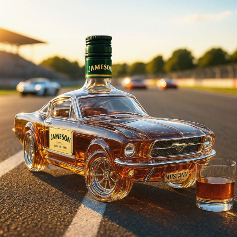 Whiskey decanter in Mustang car design, featuring a sleek glass body and intricate detailing, perfect for stylish home bar display and enhancing your spirits collection. 6