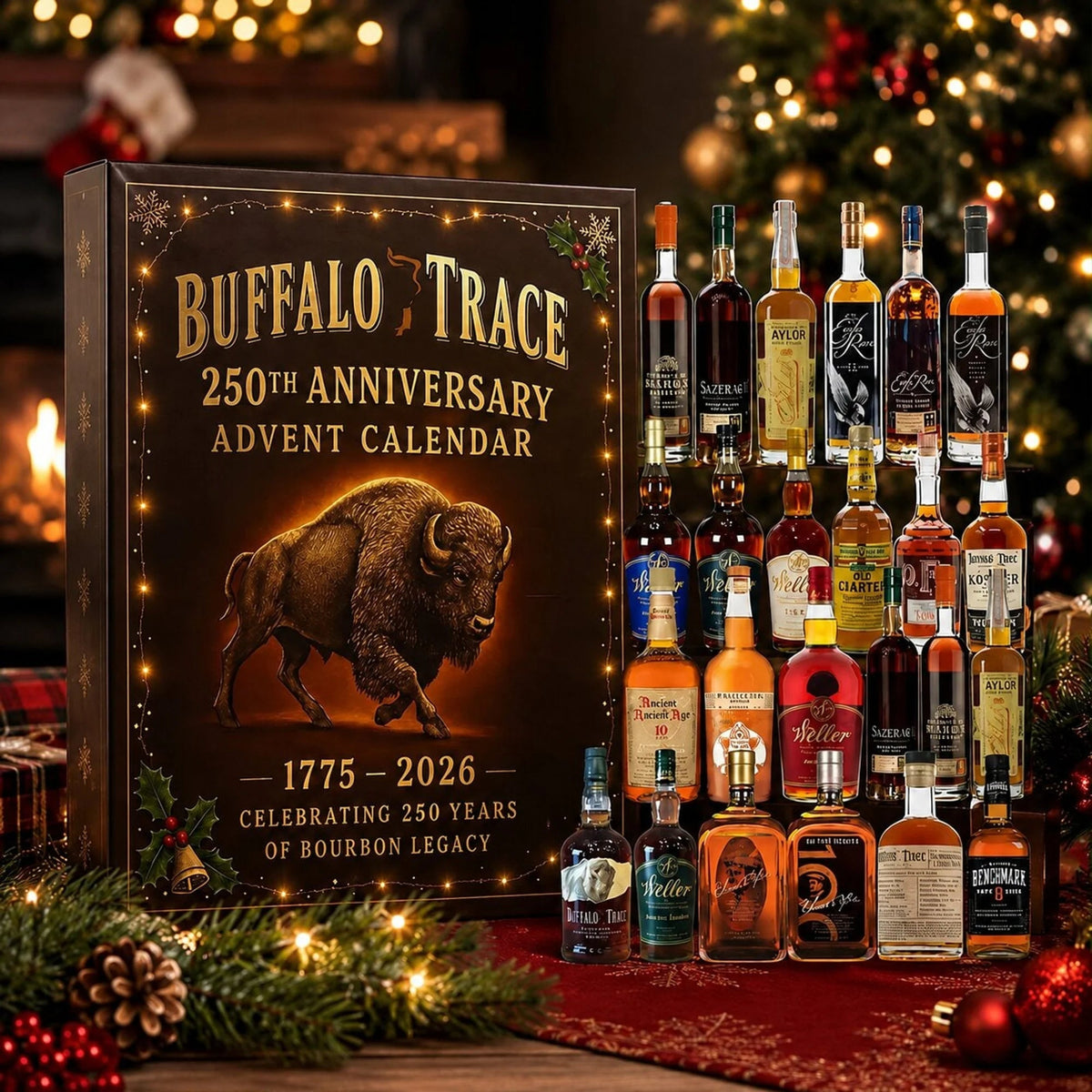 Whisky-themed advent calendar featuring 24 non-alcoholic surprises, perfect unique gift for men, showcasing festive design and delightful packaging. 0