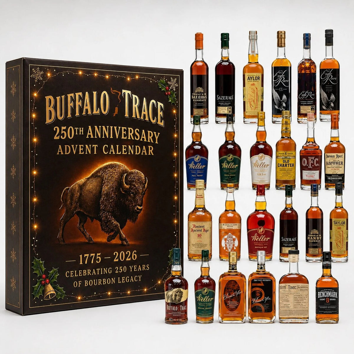 Whisky-themed advent calendar featuring 24 non-alcoholic surprises, perfect unique gift for men, showcasing festive design and delightful packaging. 3