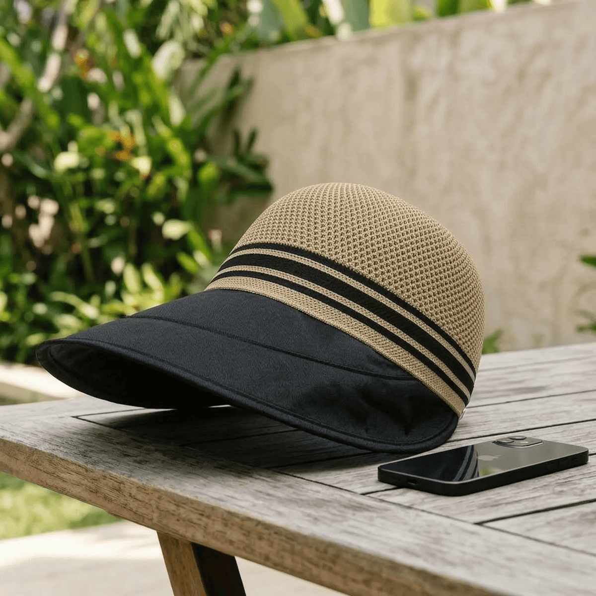 Wide brim sun hat featuring a breathable knit crown and adjustable fit, perfect for ladies seeking sun protection during summer outdoor activities. 6