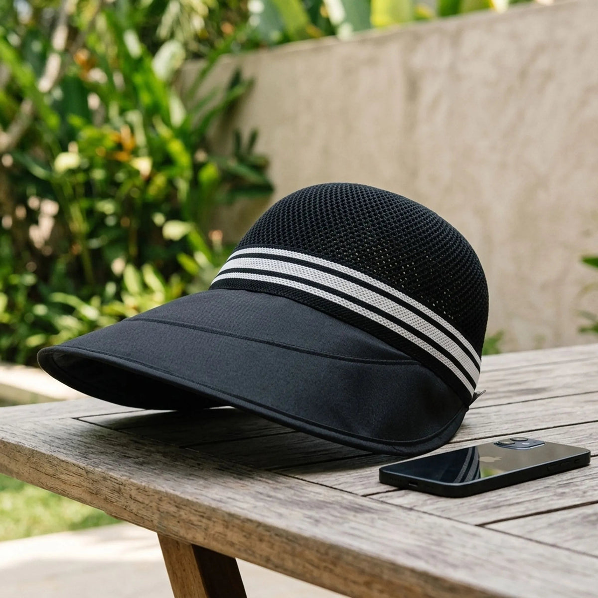 Wide brim sun hat with breathable knit crown and adjustable fit for women, designed for lightweight summer sun protection. 0