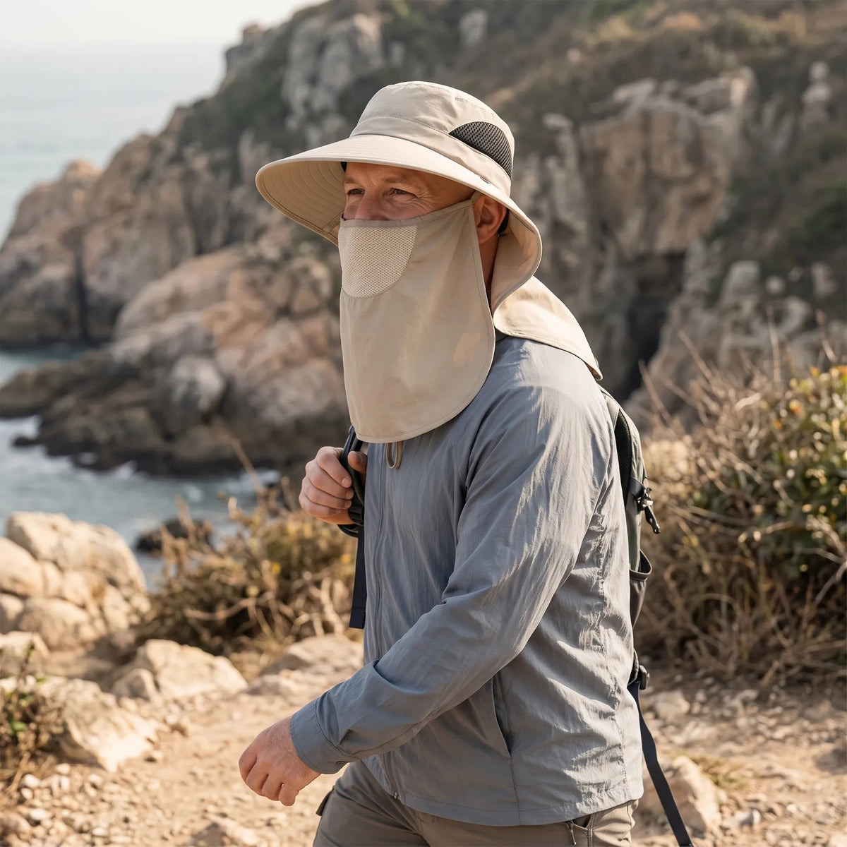 Wide brim sun hat for women featuring a detachable neck flap, made from breathable lightweight polyester, perfect for beach outings and sun protection. 0