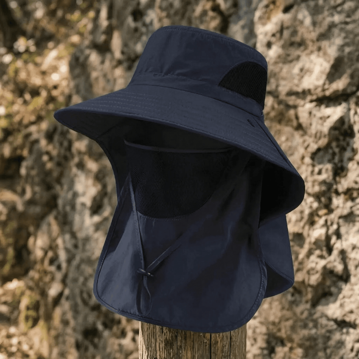 Wide brim sun hat with neck and face cover, made of lightweight polyester, perfect for outdoor sports and summer activities, providing sun protection and comfort. 8