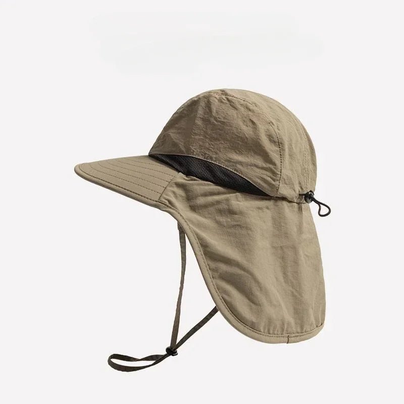 Wide brim sun hat with neck flap and ventilation, designed for outdoor activities, featuring adjustable straps for a comfortable fit, perfect for beach outings and sun protection 6