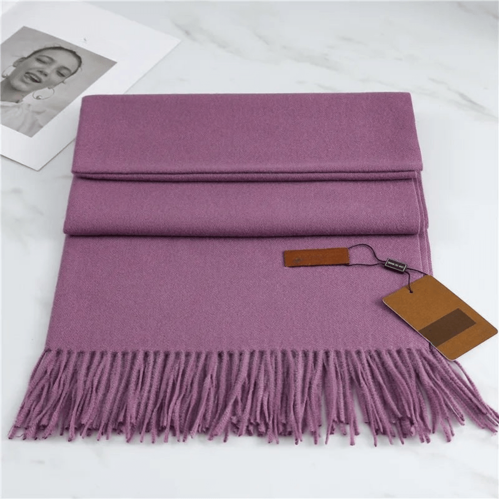 Winter Knit Scarf featuring a soft fringe texture, perfect for cozy warmth in cold weather. 3