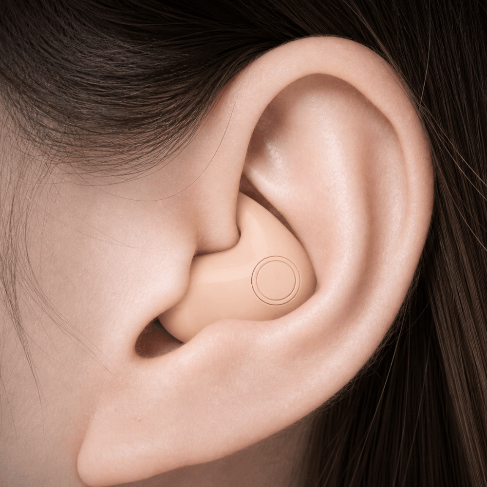 Wireless Bluetooth earbuds featuring noise cancelling technology and a waterproof design, showcased with a sleek LED display case for charging and storage. 9