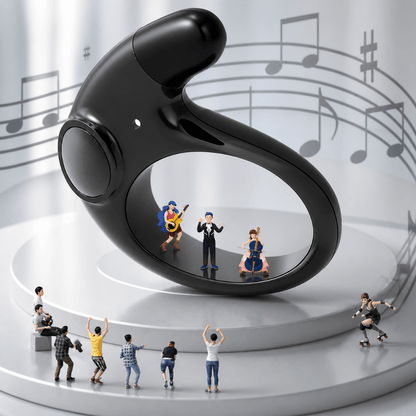 Wireless Bluetooth earbuds featuring noise cancelling technology and a waterproof design, showcased with a sleek LED display case for charging and storage. 5
