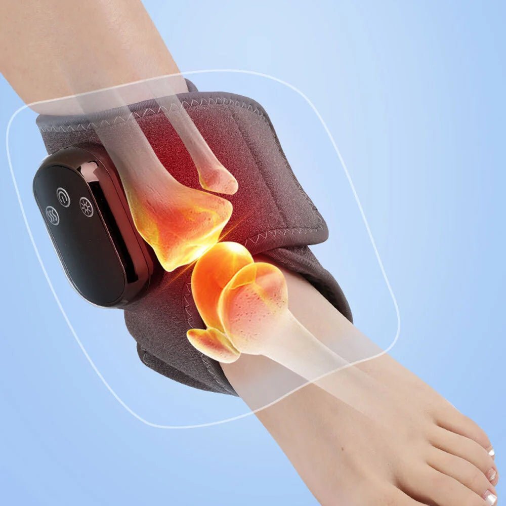 Wireless Heating Foot Wrap featuring adjustable temperature control, made from soft breathable fabric for optimal comfort and mobility. 2