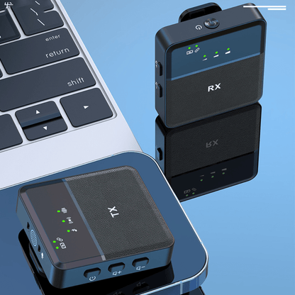 Wireless lavalier microphone featuring advanced noise reduction technology and extended battery life, designed for content creators and gamers seeking high-quality Bluetooth audio. 2