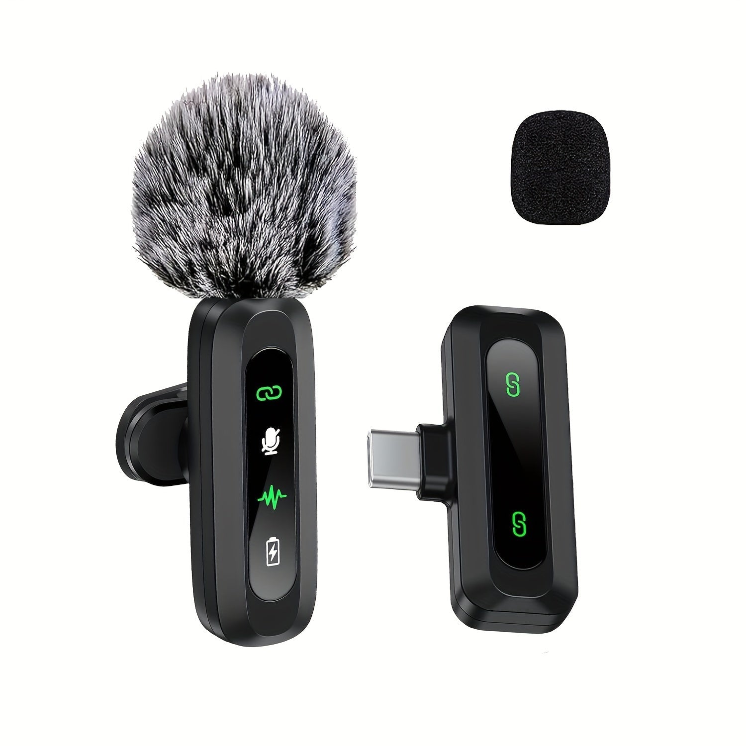 Wireless Lavalier Microphone with USB-C Connectivity for Podcasts and Vlogs – Compact Design with Built-in Wind Hood 0