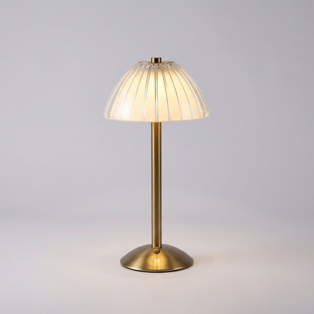 Wireless LED table lamp featuring a touch sensor and dimmable light, designed with a crystal-inspired cordless design for elegant home decor. 1
