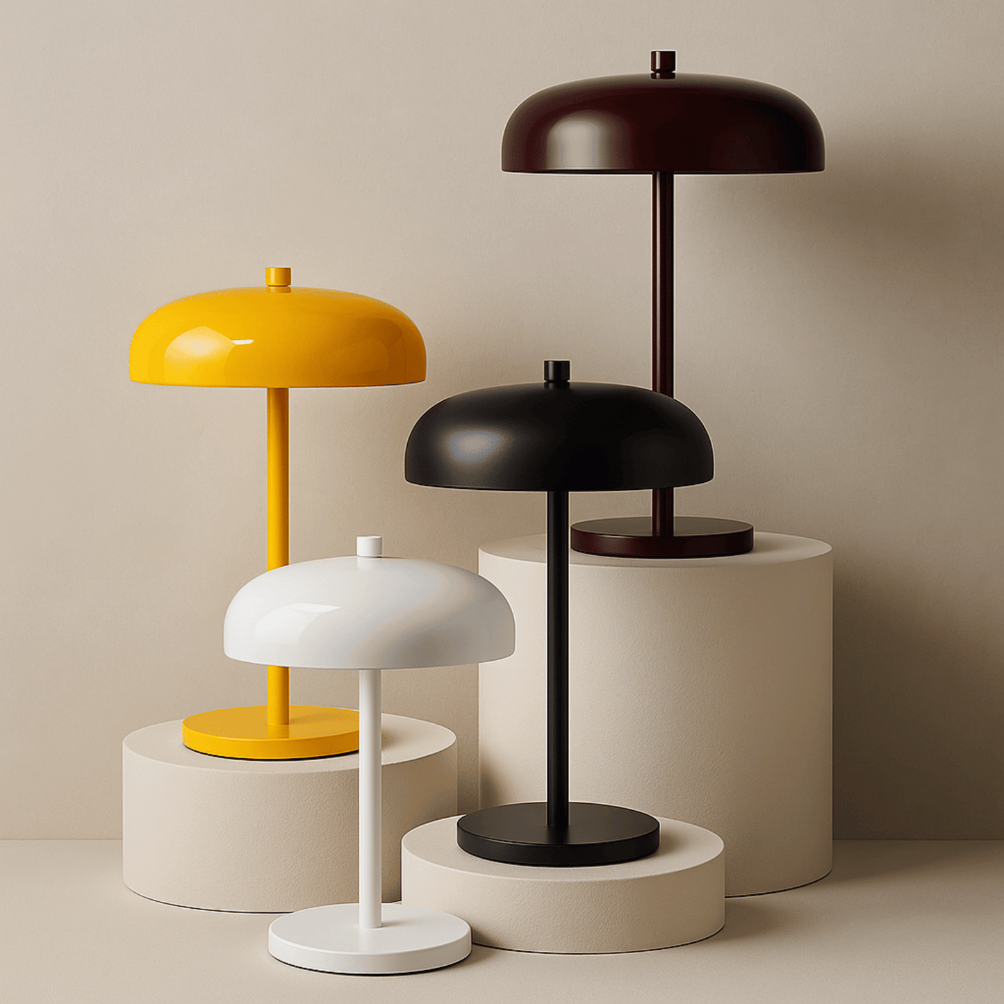 Wireless table lamp featuring a sleek metal design, dimmable LED functionality, perfect for modern bedside or desk use, and rechargeable for convenience. 1