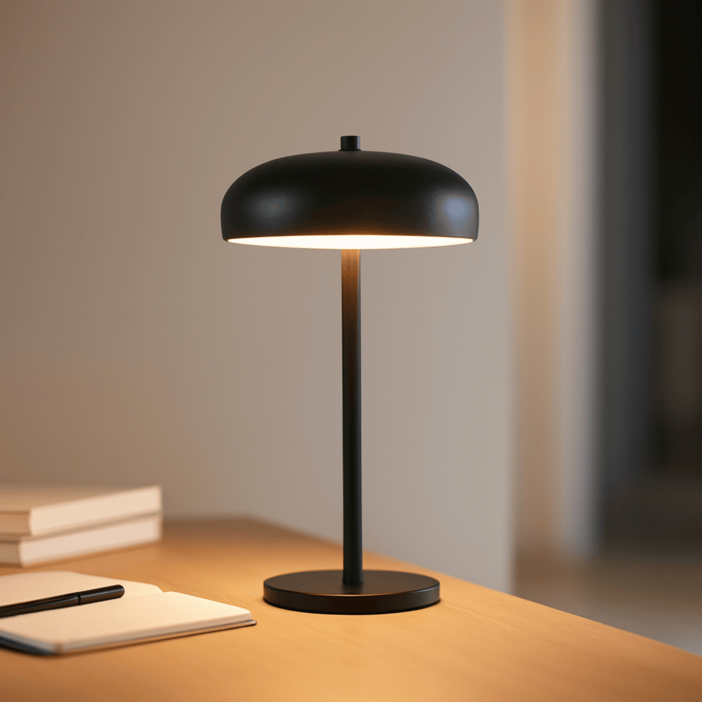 Wireless table lamp featuring a sleek metal design, dimmable LED functionality, perfect for modern bedside or desk use, and rechargeable for convenience. 7