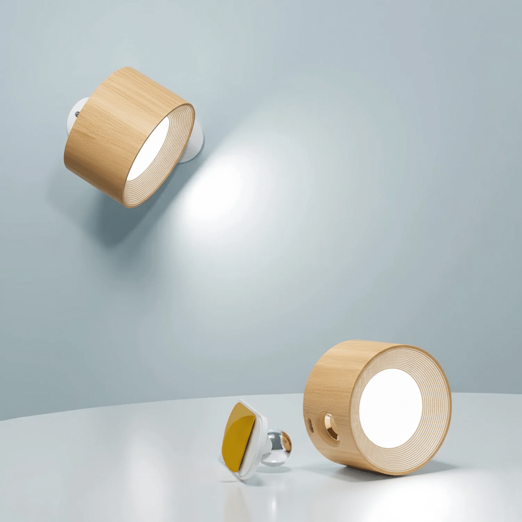 Wireless wall lamp featuring a minimalist design, 360° rotation, and dimmable LED, perfect for modern home decor and versatile lighting solutions. Recharge 2