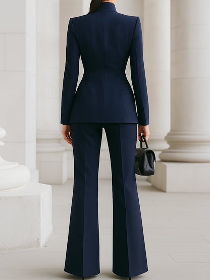 Women Suit Set featuring a tailored blazer and trousers, designed for elegance and timeless sophistication, perfect for professional and formal occasions. 7