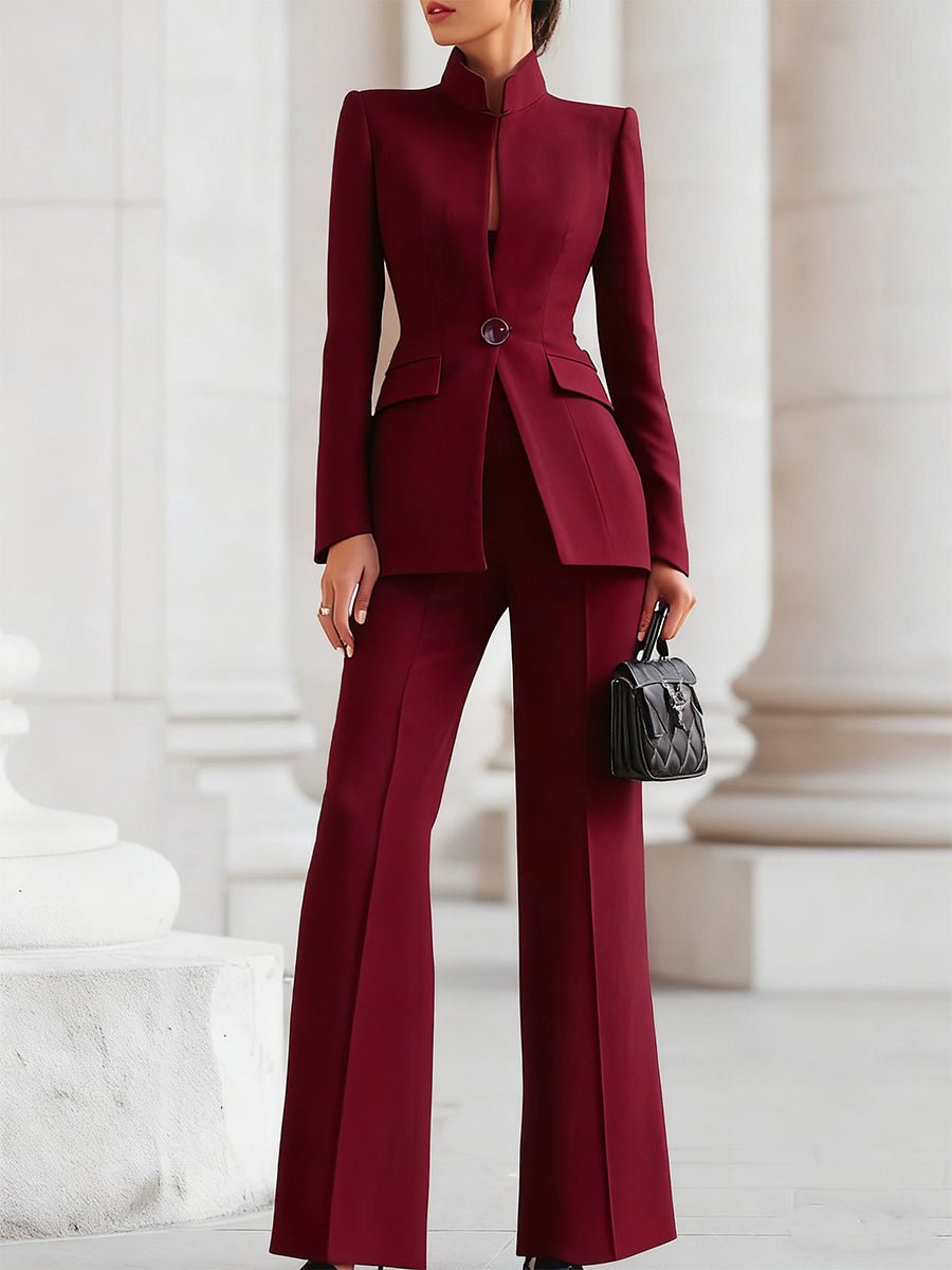 Women Suit Set featuring a tailored blazer and trousers, designed for elegance and timeless sophistication, perfect for professional and formal occasions. 3