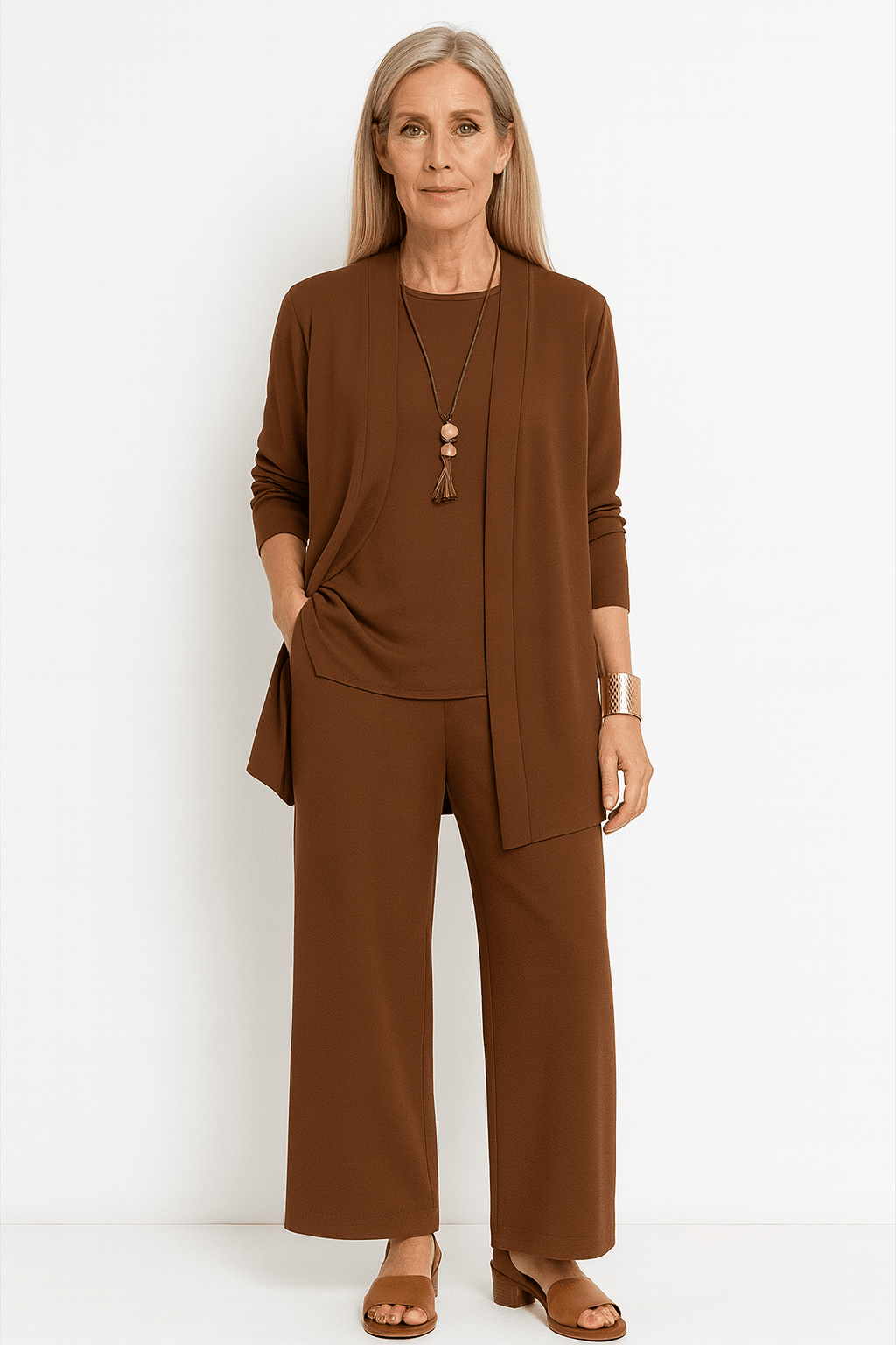 Women's 3-piece cardigan set featuring a stylish cardigan, comfortable top, and wide-leg trousers, perfect for autumn in black, grey, burgundy, 5