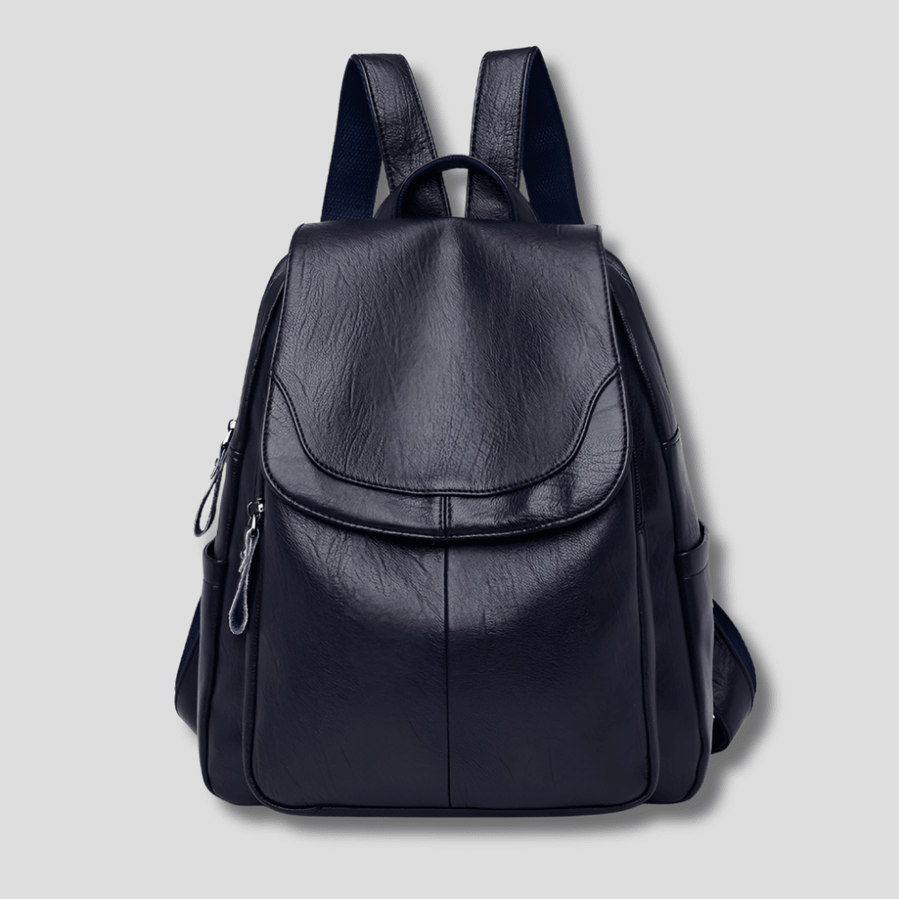 Women's anti-theft leather backpack featuring a secure zipper closure, designed as a compact daypack for everyday use, stylish and functional for daily activities. 4