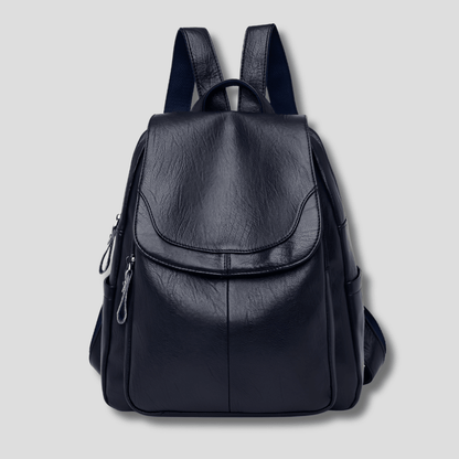Women's anti-theft leather backpack featuring a secure zipper closure, designed as a compact daypack for everyday use, stylish and functional for daily activities. 4