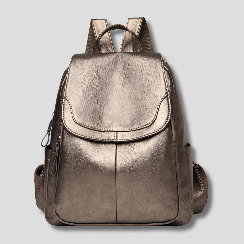 Women's anti-theft leather backpack featuring a secure zipper closure, designed as a compact daypack for everyday use, stylish and functional for daily activities. 8