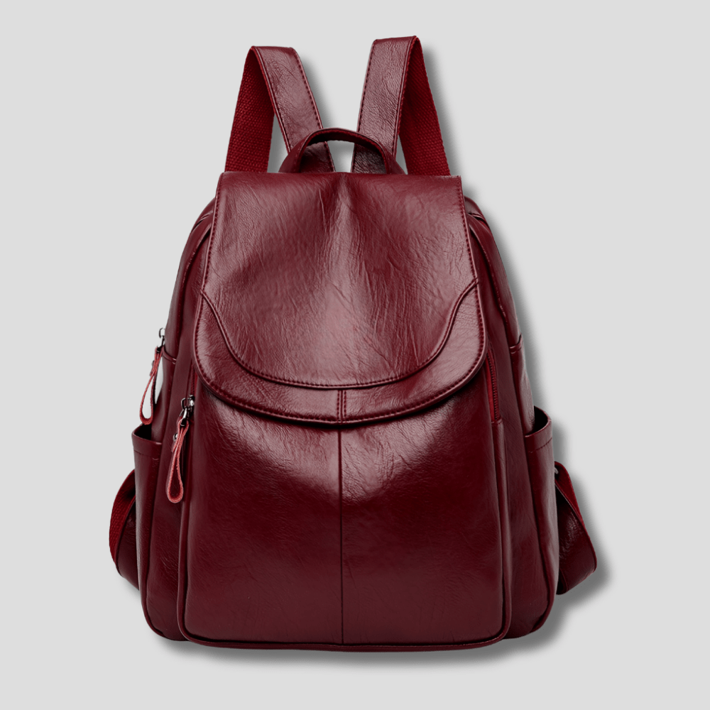 Women's anti-theft leather backpack featuring a secure zipper closure, designed as a compact daypack for everyday use, stylish and functional for daily activities. 5