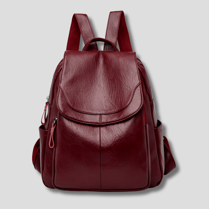 Women's anti-theft leather backpack featuring a secure zipper closure, designed as a compact daypack for everyday use, stylish and functional for daily activities. 5