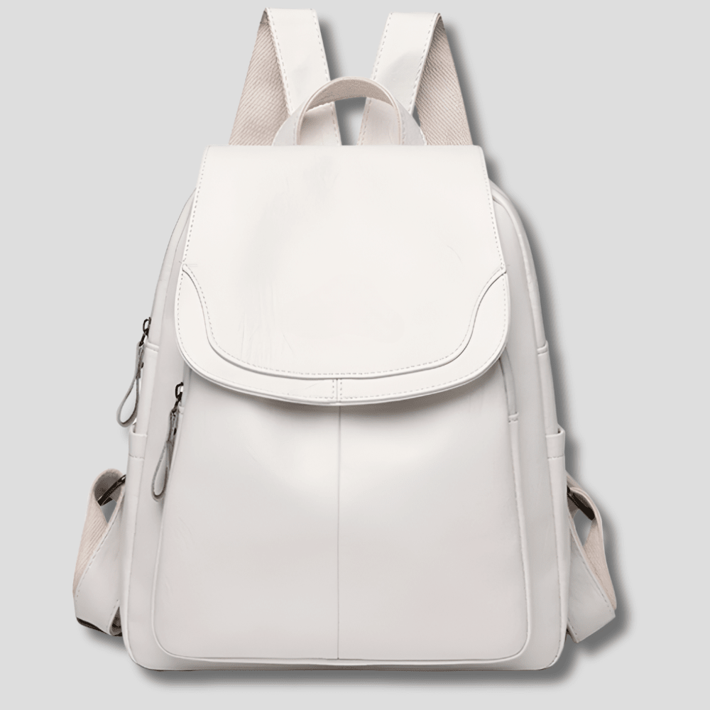 Women's anti-theft leather backpack featuring a secure zipper closure, designed as a compact daypack for everyday use, stylish and functional for daily activities. 0