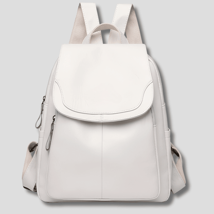 Women's anti-theft leather backpack featuring a secure zipper closure, designed as a compact daypack for everyday use, stylish and functional for daily activities. 0