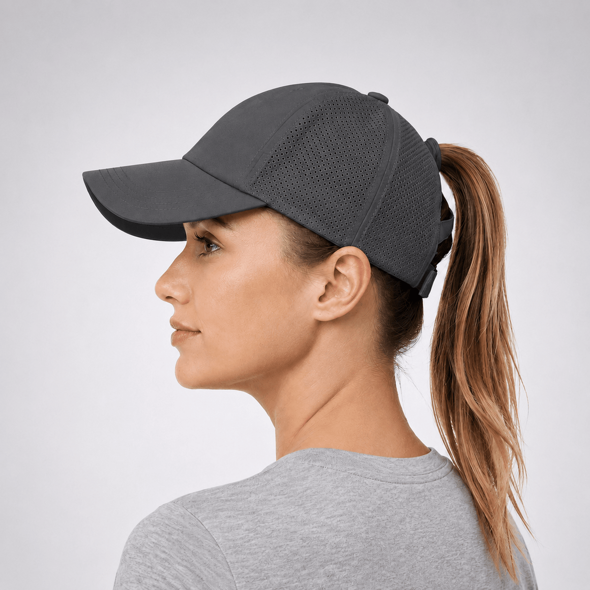 Women's baseball cap featuring a ponytail opening and adjustable fit, made from durable polyamide for active lifestyles. 10