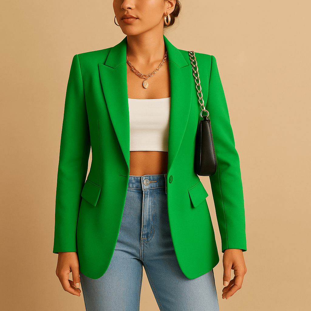 Women's classic design blazer in slim fit, available in stylish black and white colors, perfect for professional and casual occasions. 0