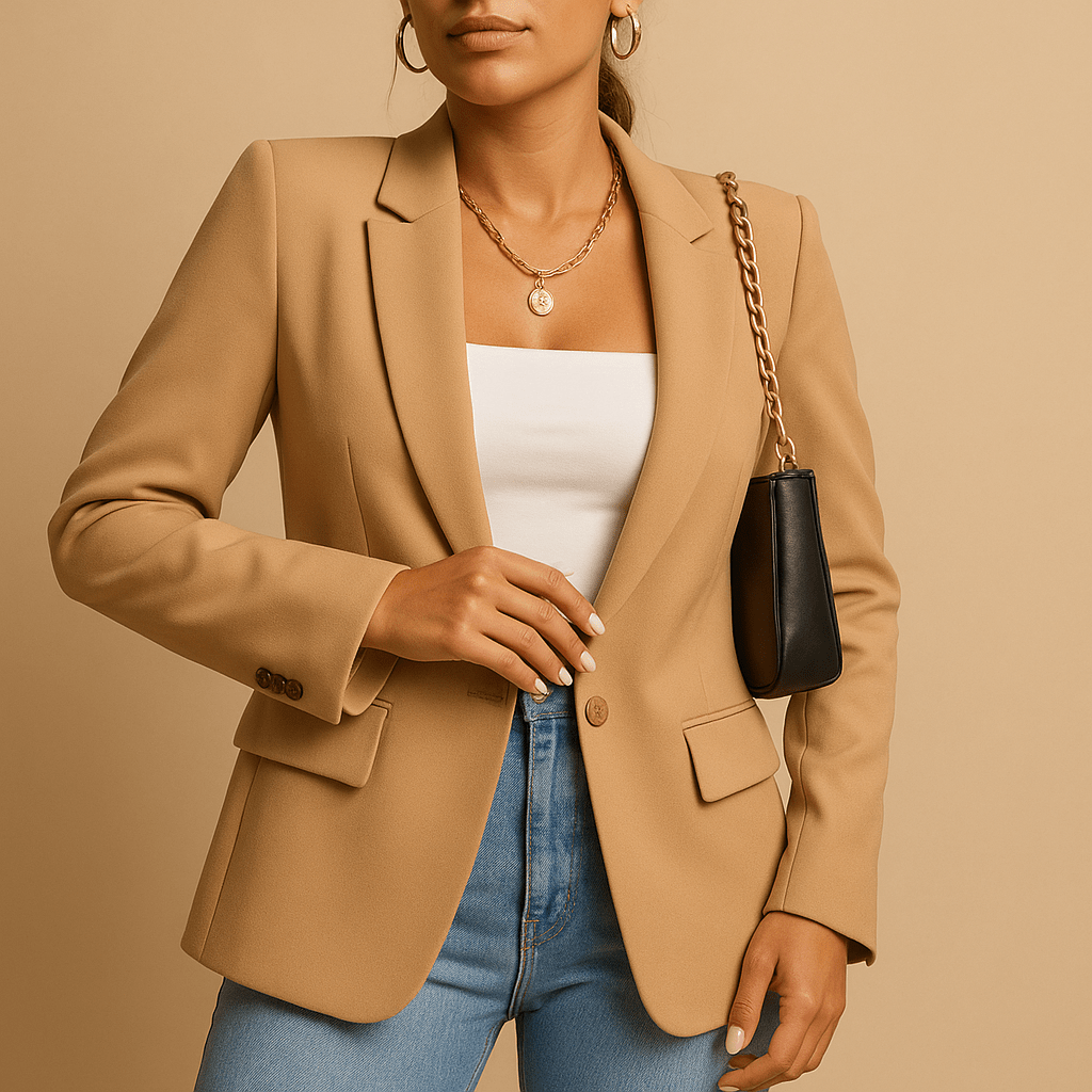 Women's classic design blazer in slim fit, available in stylish black and white colors, perfect for professional and casual occasions. 2