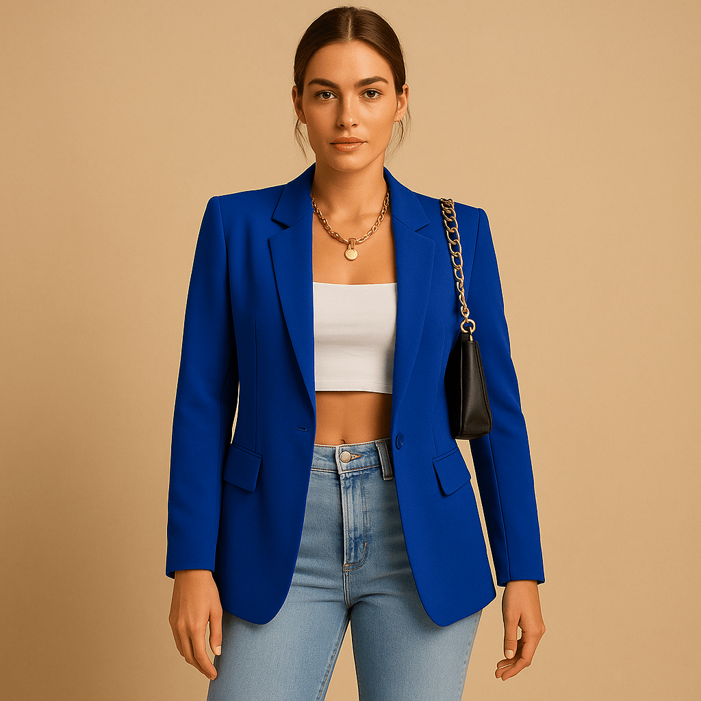 Women's classic design blazer in slim fit, available in stylish black and white colors, perfect for professional and casual occasions. 4
