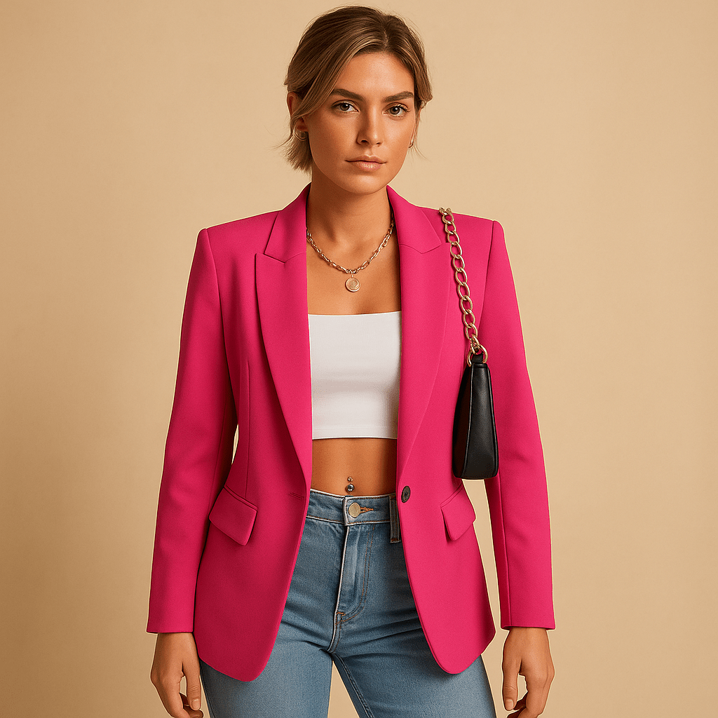Women's classic design blazer in slim fit, available in stylish black and white colors, perfect for professional and casual occasions. 1