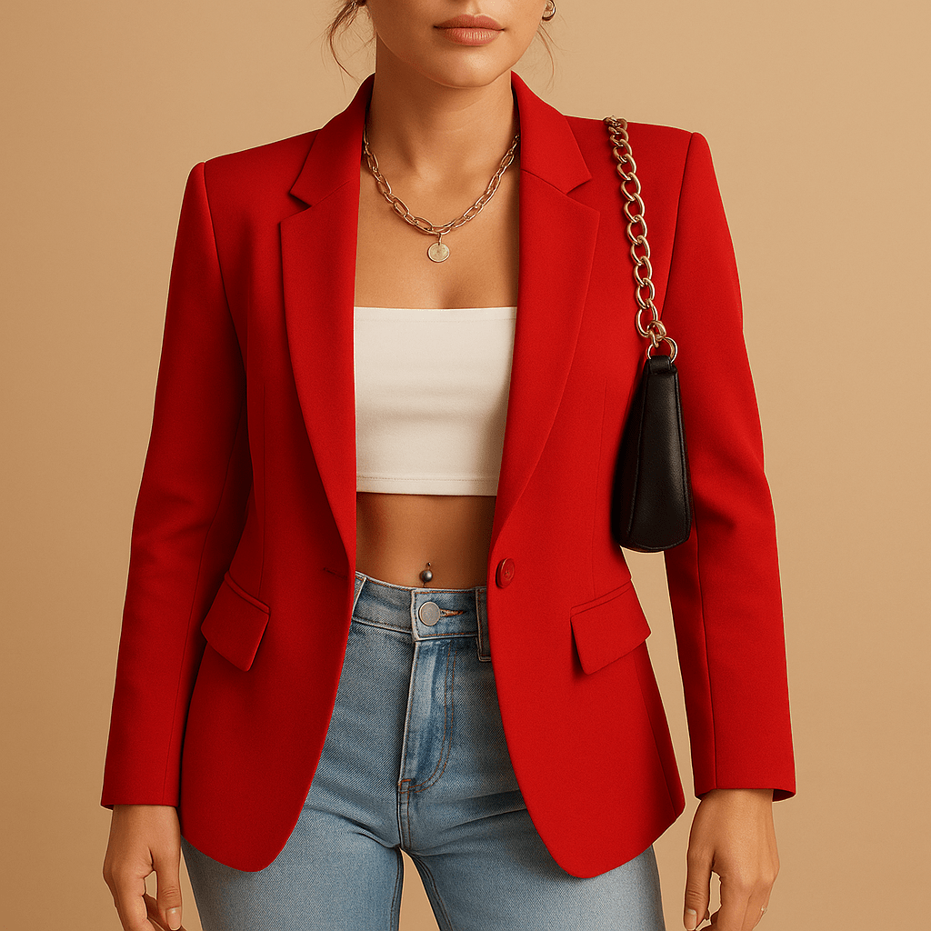 Women's classic design blazer in slim fit, available in stylish black and white colors, perfect for professional and casual occasions. 3