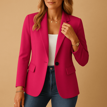 Women's blazer featuring an elastic fit and classic slim design in neutral shades, perfect for versatile styling in any wardrobe. 1