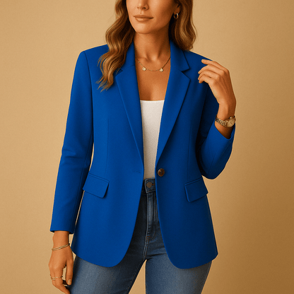 Women's blazer featuring an elastic fit and classic slim design in neutral shades, perfect for versatile styling in any wardrobe. 5