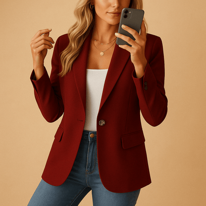 Women's blazer featuring an elastic fit and classic slim design in neutral shades, perfect for versatile styling in any wardrobe. 4