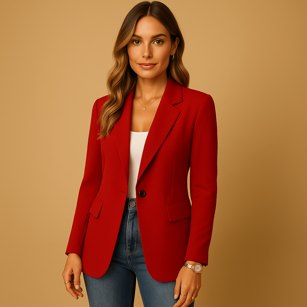 Women's blazer featuring an elastic fit and classic slim design in neutral shades, perfect for versatile styling in any wardrobe. 2