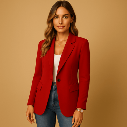 Women's blazer featuring an elastic fit and classic slim design in neutral shades, perfect for versatile styling in any wardrobe. 2