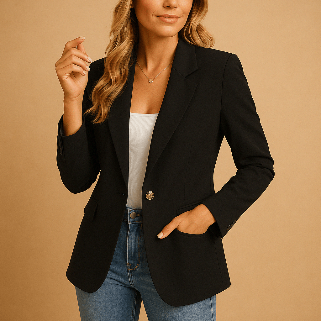 Women's blazer featuring an elastic fit and classic slim design in neutral shades, perfect for versatile styling in any wardrobe. 6