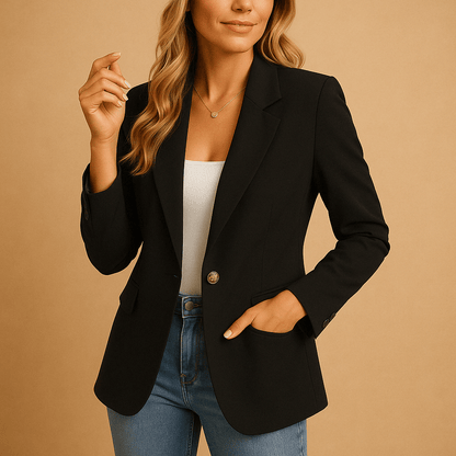 Women's blazer featuring an elastic fit and classic slim design in neutral shades, perfect for versatile styling in any wardrobe. 6