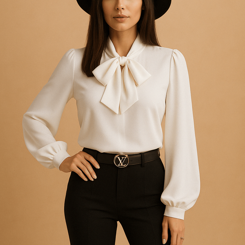 Women's blouse with bow tie neck, lightweight long sleeve top in a stylish design, perfect for elegant office or casual wear. 4
